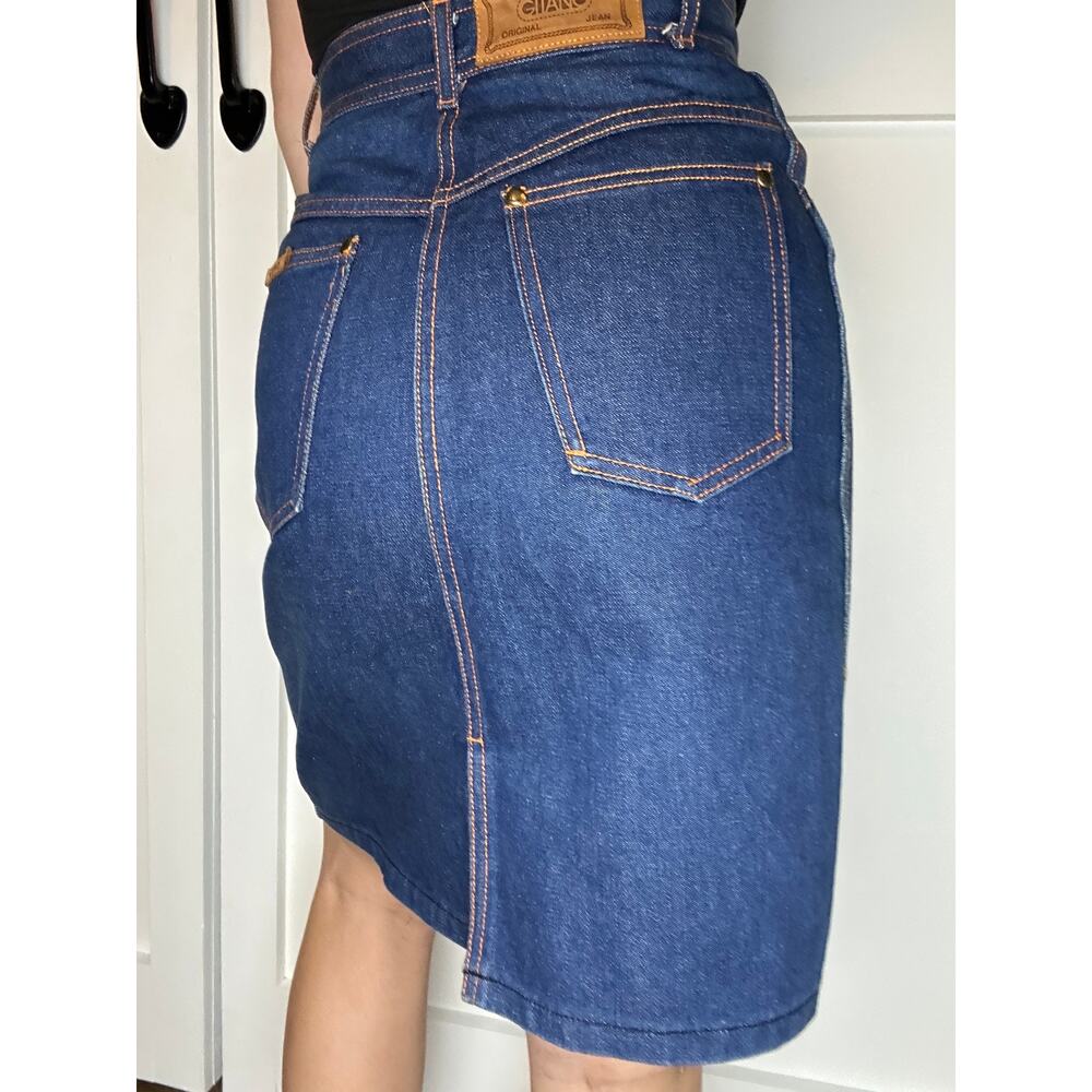 Vintage Gitano Medium Wash Denim Skirt Split Back A-Line Pencil Style Size 25